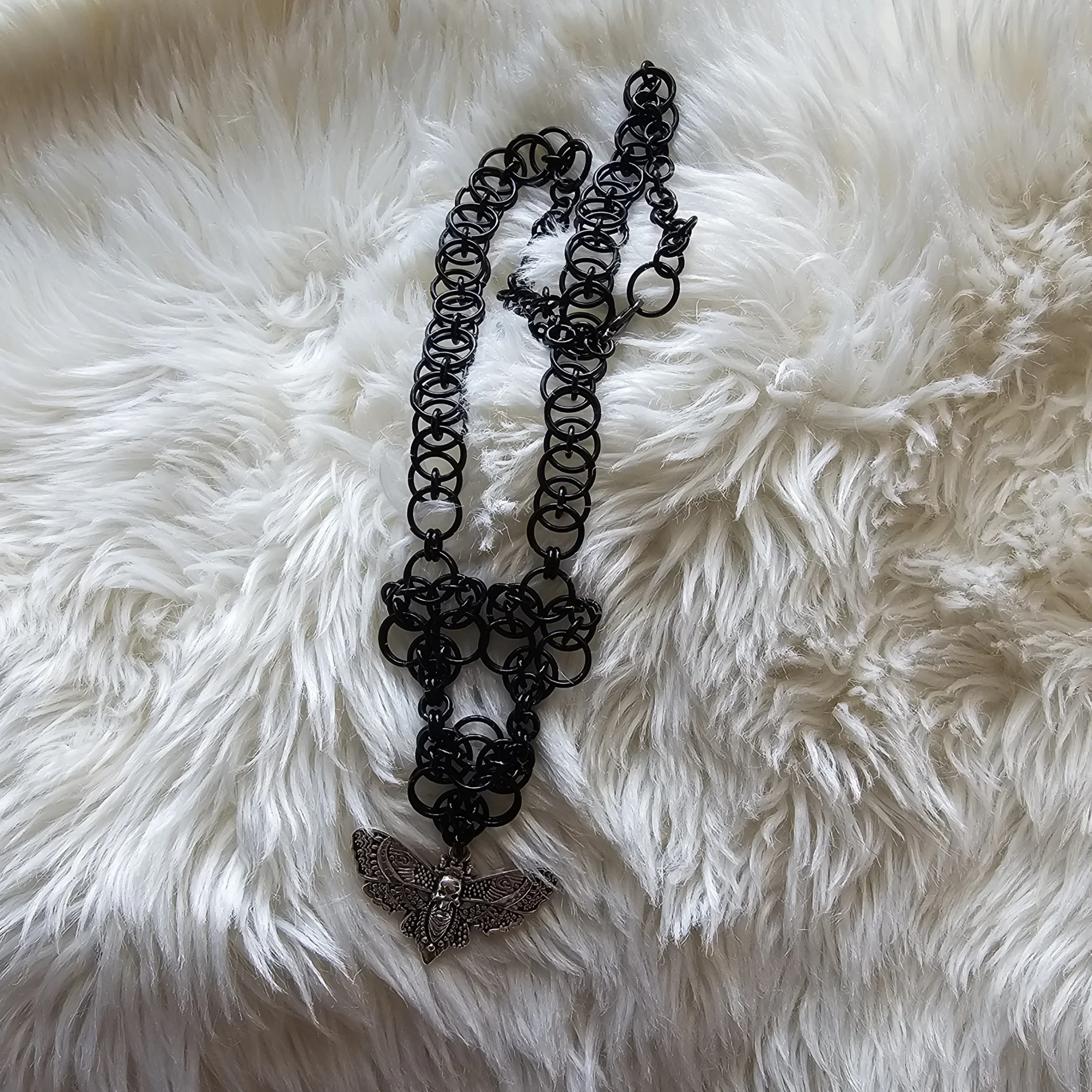 Moth Chainmail Helm Necklace