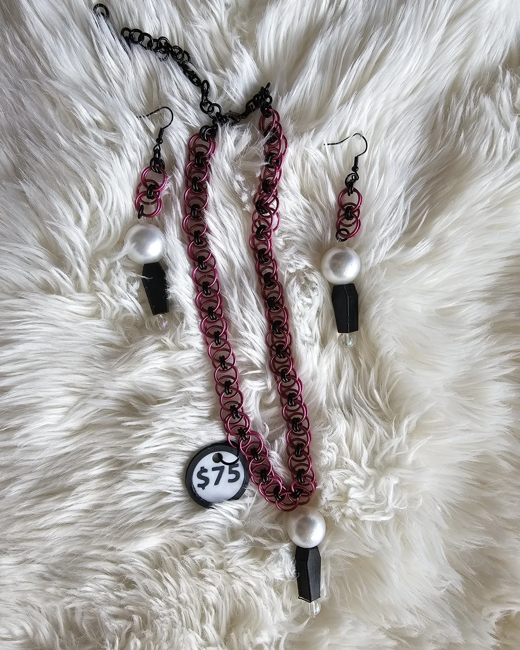 Coffin Chainmail Necklace and Earring Set