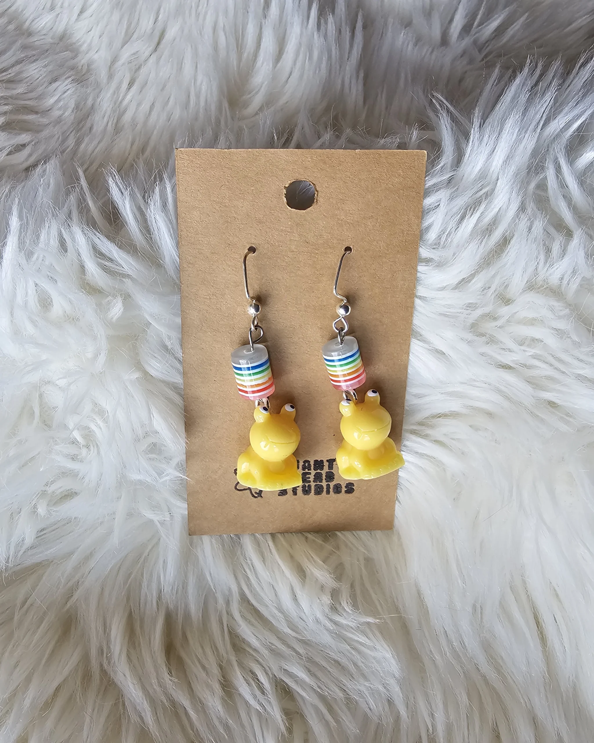 Yellow Rainbow Frog Earrings