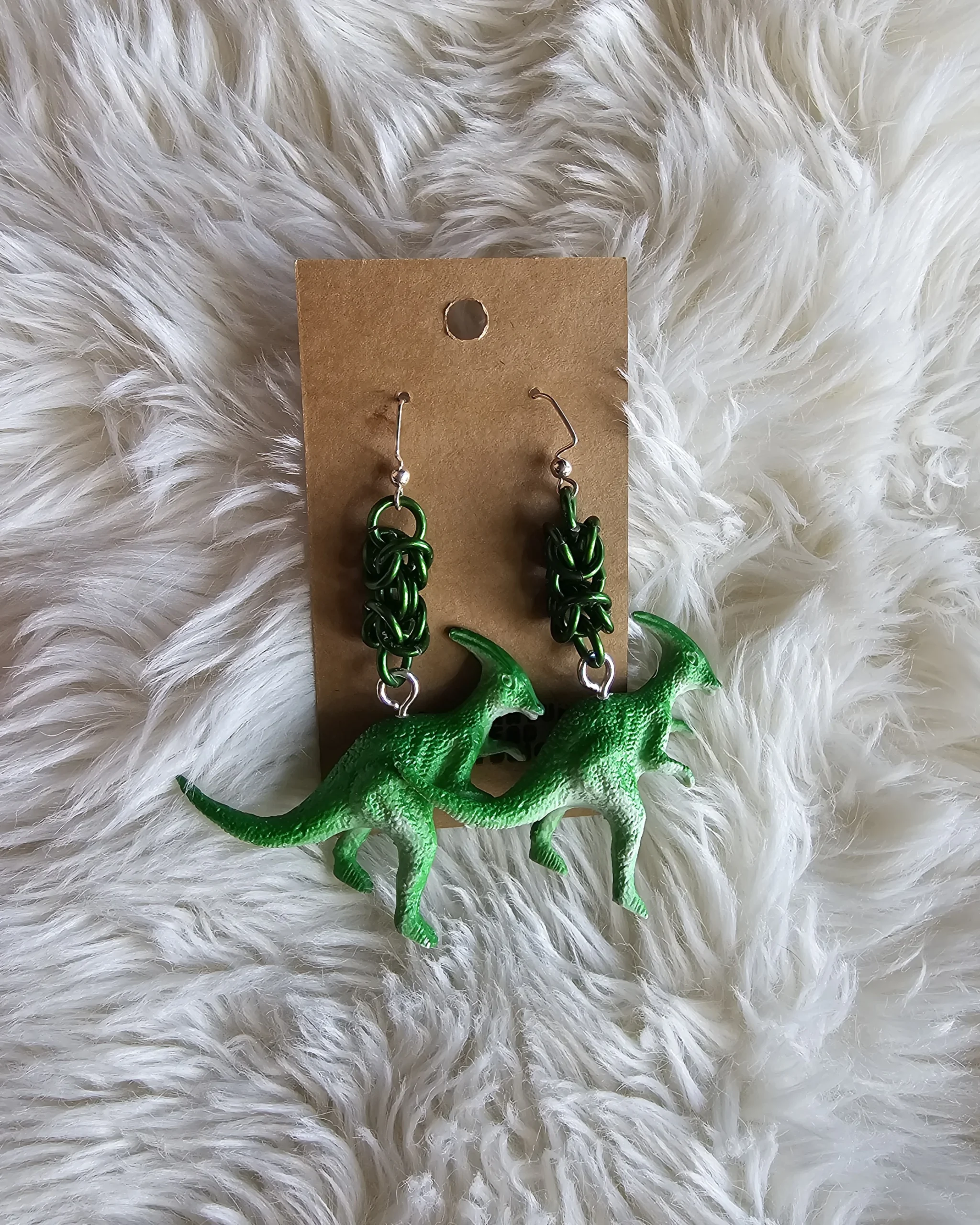 Green Byzantine Dino Dangler Earrings