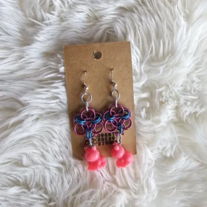 Pink Mandala Frog Earrings