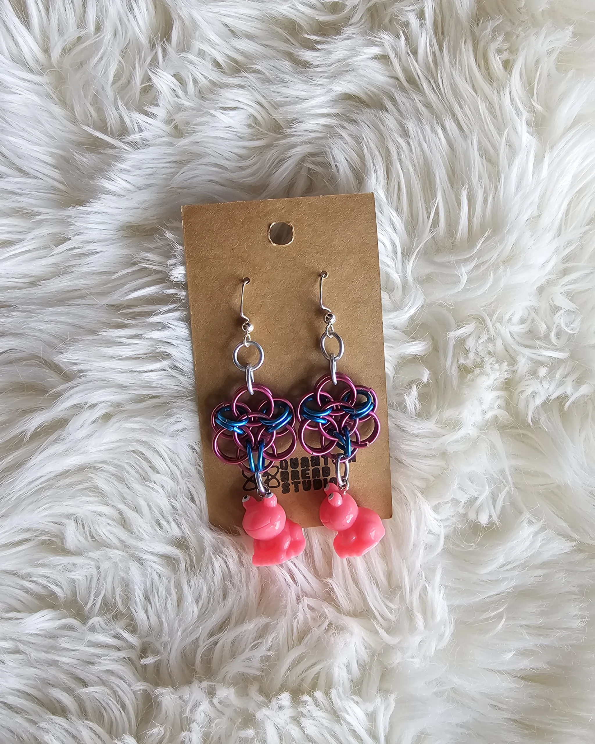 Pink Mandala Frog Earrings