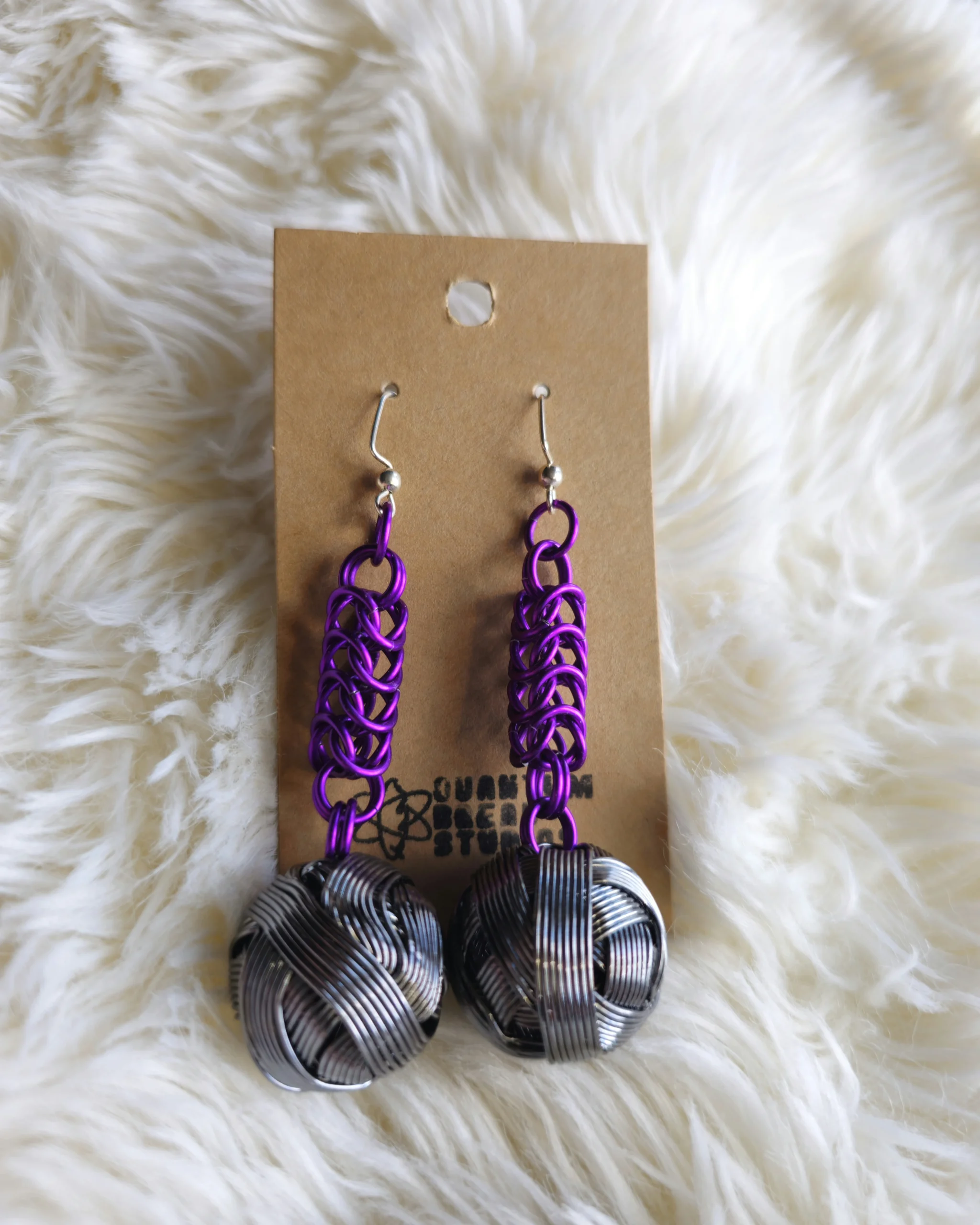 Purple Boxy Ball Earrings