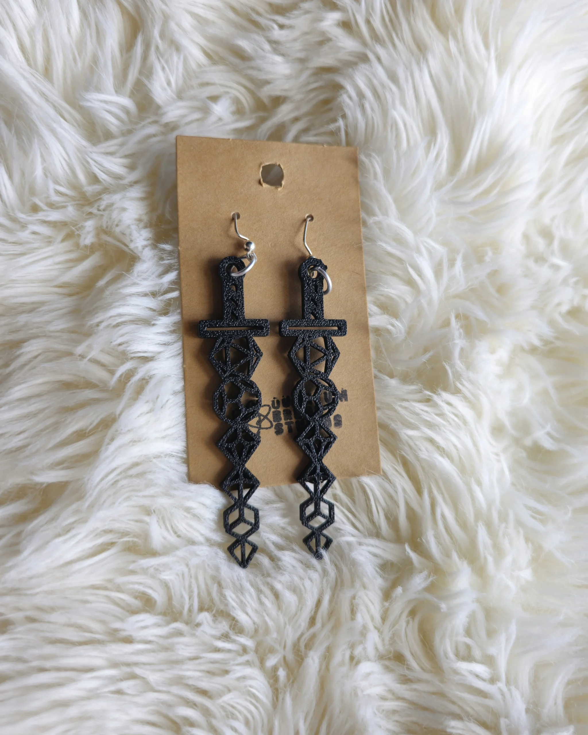 Black Dice Sword Earrings