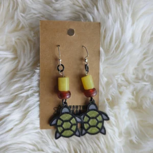 Green and Brown Turtle Earrings